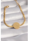 BFS 316L Çelik Gold Renk İtalyan Zincir Model İşlemeli Madalyon Figür Kadın Bileklik