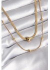 BFS 316L Çelik Gold Renk İtalyan Zincir Model Topçuk Detay Kadın Kolye