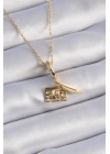 BFS 316L Çelik Gold Renk Kalp Detay Mektup Figür Charm Model Kadın Kolye
