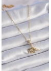 BFS 316L Çelik Gold Renk Kalp Detay Mektup Figür Charm Model Kadın Kolye
