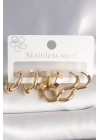 BFS 316L Çelik Gold Renk Kalp Halka Model Kadın Küpe Seti