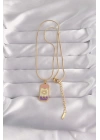 BFS 316L Çelik Gold Renk Karışık Mineli Ay Figür Tarot Kolye