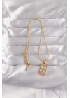 BFS 316L Çelik Gold Renk Karışık Mineli Ay Figür Tarot Kolye