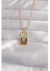 BFS 316L Çelik Gold Renk Karışık Mineli El Figür Tarot Kolye
