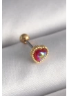 BFS 316L Çelik Gold Renk Kırmızı Mineli Kalp Tragus Piercing