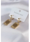 BFS 316L Çelik Gold Renk Lotus İşleme Kadın Küpe