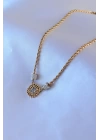 BFS 316L Çelik Gold Renk Lotus Model Zirkon Taşlı Burgu Zincir Kadın Kolye