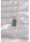 BFS 316L Çelik Gold Renk Mavi Mineli El Figür Tarot Kolye