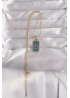 BFS 316L Çelik Gold Renk Mavi Mineli El Figür Tarot Kolye