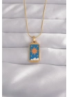 BFS 316L Çelik Gold Renk Mavi Mineli Güneş Model Tarot Kolye