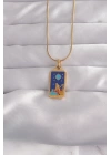 BFS 316L Çelik Gold Renk Mavi Mineli Kız Figür Tarot Kolye