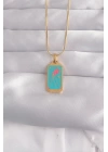 BFS 316L Çelik Gold Renk Mavi Mineli Tarot Kolye