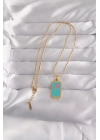 BFS 316L Çelik Gold Renk Mavi Mineli Tarot Kolye