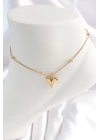 BFS 316L Çelik Gold Renk Minimal Topçuk Detay Kalp Figür Kadın HalHal