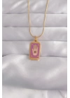 BFS 316L Çelik Gold Renk Mor Mineli El Figür Tarot Kolye