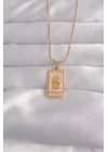 BFS 316L Çelik Gold Renk Pembe Mineli El Figür Tarot Kolye