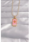 BFS 316L Çelik Gold Renk Pembe Mineli Güneş Model Tarot Kolye