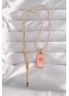 BFS 316L Çelik Gold Renk Pembe Mineli Güneş Model Tarot Kolye