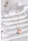 BFS 316L Çelik Gold Renk Pembe Sedefli Daire Model Kadın Kolye