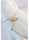BFS 316L Çelik Gold Renk Pembe Zirkon Taşlı Kanatlı Kalp Model Şahmeran