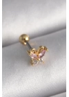 BFS 316L Çelik Gold Renk Pembe Zirkon Taşlı Kelebek Tragus Piercing