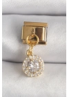 BFS 316L Çelik Gold Renk Sallantı Daire Zirkon Taşlı Nomination Charm