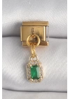 BFS 316L Çelik Gold Renk Sallantı Kare Yeşil Zirkon Taşlı Nomination Charm