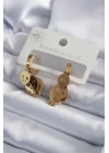 BFS 316L Çelik Gold Renk Sallantı Kuru Kafa Model Kadın Küpe