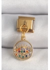 BFS 316L Çelik Gold Renk Sallantı Renkli Zirkon Taşlı Göz Model Nomination Charm