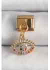 BFS 316L Çelik Gold Renk Sallantı Renkli Zirkon Taşlı Göz Model Nomination Charm