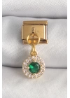BFS 316L Çelik Gold Renk Sallantı Yeşil Zirkon Taşlı Nomination Charm