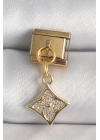BFS 316L Çelik Gold Renk Sallantı Zirkon Taşlı Çiçek İşlemeli Nomination Charm
