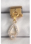 BFS 316L Çelik Gold Renk Sallantı Zirkon Taşlı Damla Model Nomination Charm