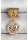 BFS 316L Çelik Gold Renk Sallantı Zirkon Taşlı Kalp Model Nomination Charm