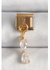 BFS 316L Çelik Gold Renk Sallantı Zirkon Taşlı Kurdele Model Nomination Charm