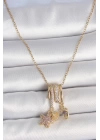 BFS 316L Çelik Gold Renk Sallantı Zirkon Taşlı Mor Taşlı Ayıcık Figür Charm Kadın Kolye