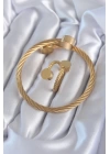 BFS 316L Çelik Gold Renk Sarmal Model Erkek Bileklik Yüzük Kombini