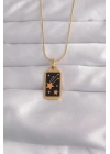 BFS 316L Çelik Gold Renk Siyah Mineli Yıldız Figür Tarot Kolye