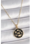 BFS 316L Çelik Gold Renk Siyah Şans Kolyesi