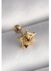 BFS 316L Çelik Gold Renk Siyah Zirkon Taş Detay Örümcek Ağ Model Tragus Piercing