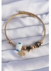 BFS 316L Çelik Gold Renk Siyah Zirkon Taşlı Yıldız Tasarımlı Ağaç Detay Nazarlı Charm Bileklik