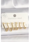 BFS 316L Çelik Gold Renk Üçgen Model Kadın Küpe Seti