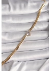 BFS 316L Çelik Gold Renk Yassı Zincir Model Zirkon Taşlı Kalp Figür Kadın Bileklik