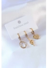 BFS 316L Çelik Gold Renk Yılan Model Kalp Detay Zirkon Taşlı Kadın Küpe