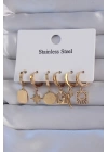 BFS 316L Çelik Gold Renk Yıldız Figürlü Tarot Model Halka Küpe Seti