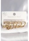 BFS 316L Çelik Gold Renk Yıldız Halka Model Kadın Küpe Seti