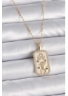 BFS 316L Çelik Gold Renk Zincir Aslan Burcu Zirkon Taşlı Kadın Kolye