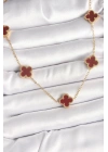 BFS 316L Çelik Gold Renk Zincir Bordo Yonca Model Kadın Kolye