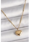 BFS 316L Çelik Gold Renk Zincir Love İşlemeli Kalp Figür Kadın Kolye