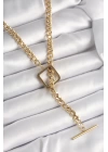 BFS 316L Çelik Gold Renk Zincir Model Kare Figür Kadın Kolye